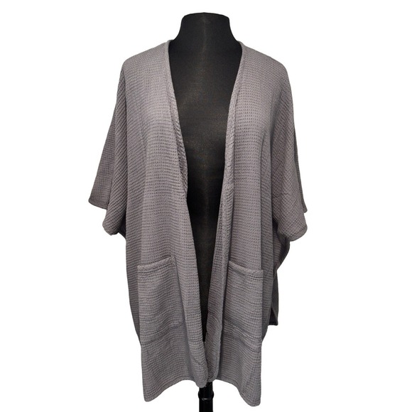 NEW Focus Casual‎ Life Open Cardigan Waffle One Size Pockets Pre Shrunk Gray